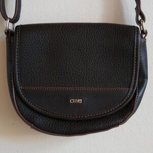 Chaps Faux Pebbled Leather Micro Saddle Bag Crossbody Black